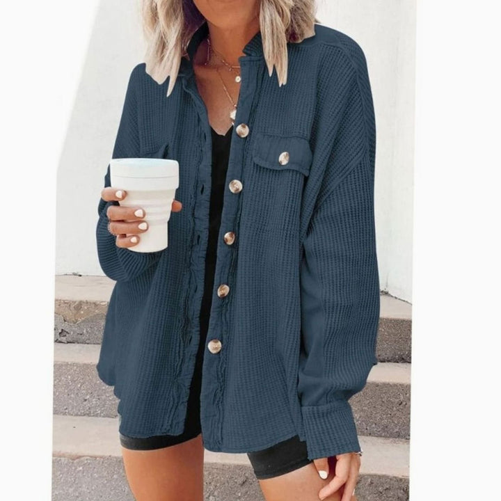Women's Oversized Knit Cardigan Button-Down Waffle Shacket