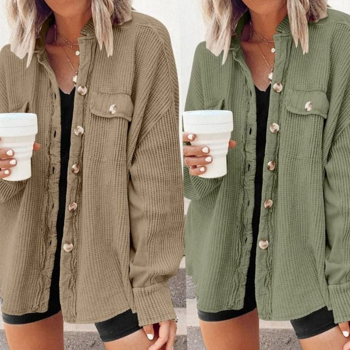 Women's Oversized Knit Cardigan Button-Down Waffle Shacket