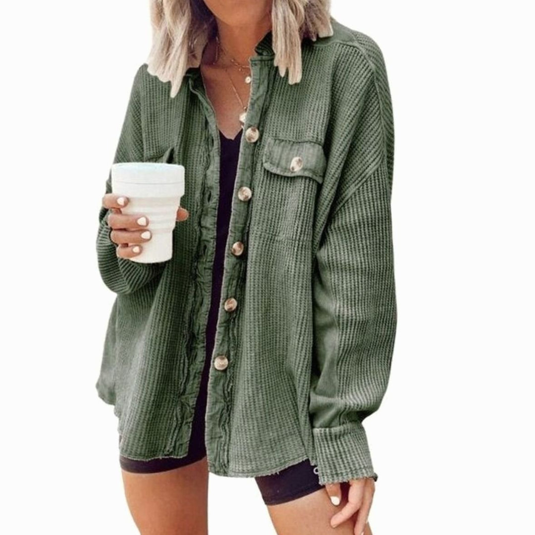 Women's Oversized Knit Cardigan Button-Down Waffle Shacket