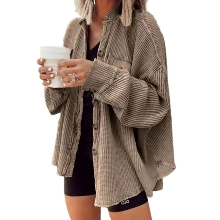 Women's Oversized Knit Cardigan Button-Down Waffle Shacket