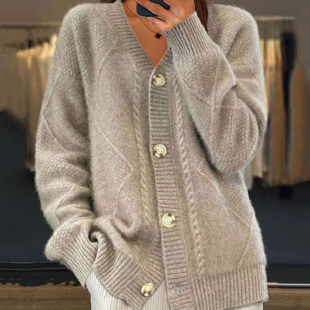 Women's Oversized Knit Cardigan Button-Front Cable-Knit Jumper