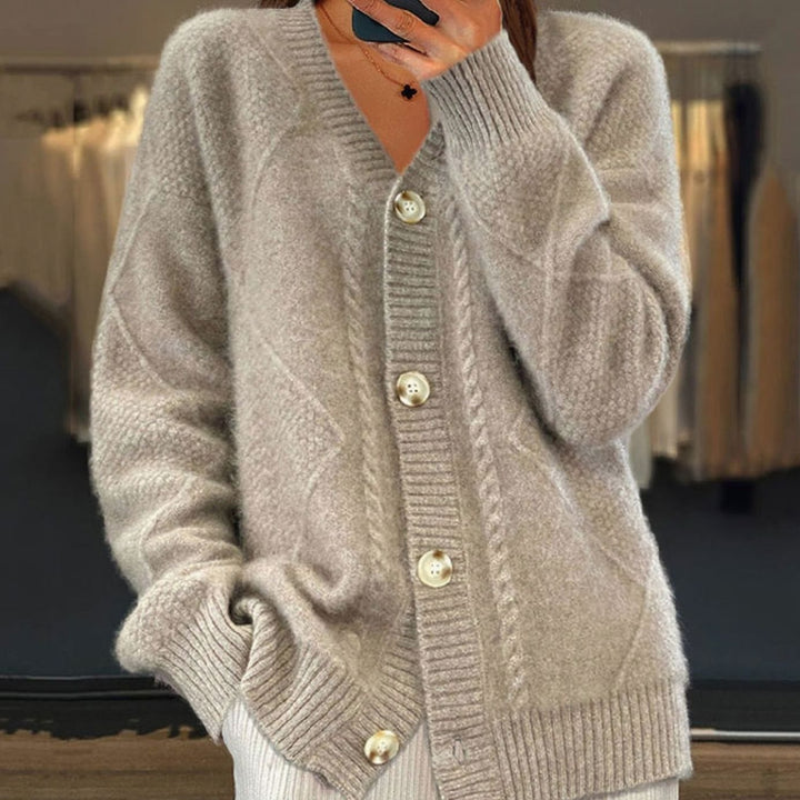 Women's Oversized Knit Cardigan Button-Front Cable-Knit Jumper