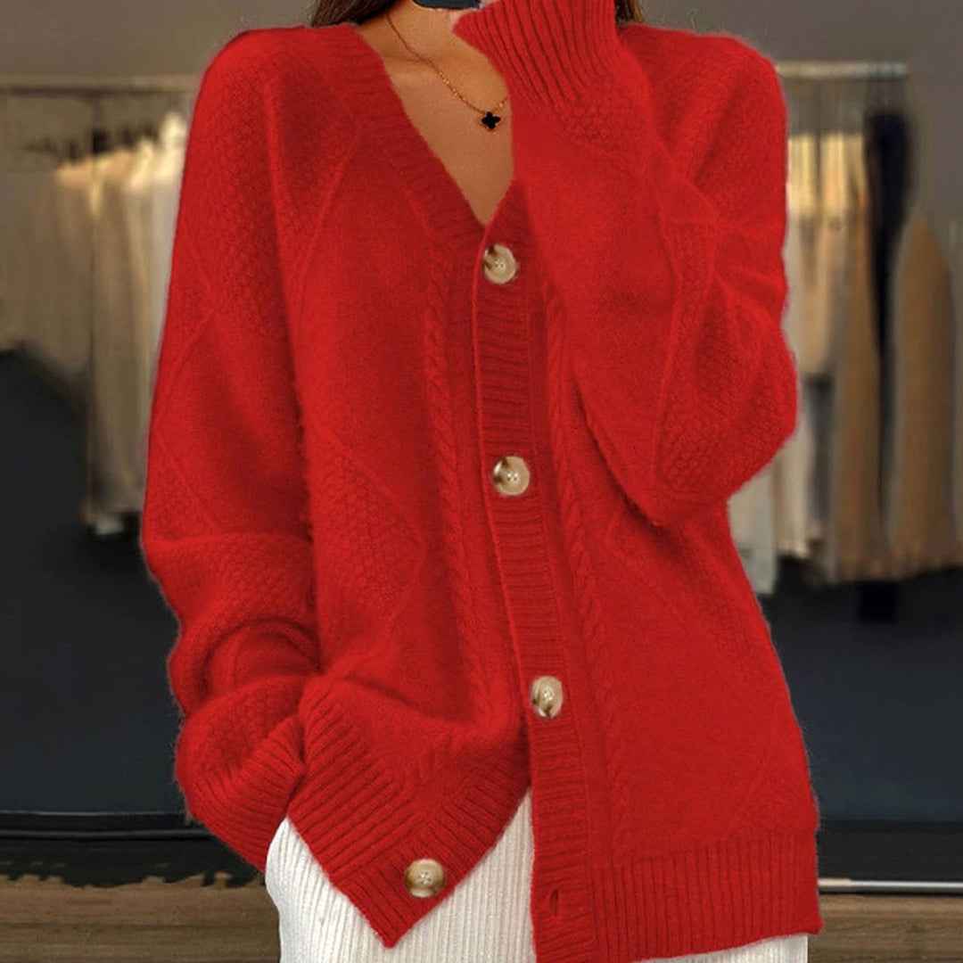 Women's Oversized Knit Cardigan Button-Front Cable-Knit Jumper