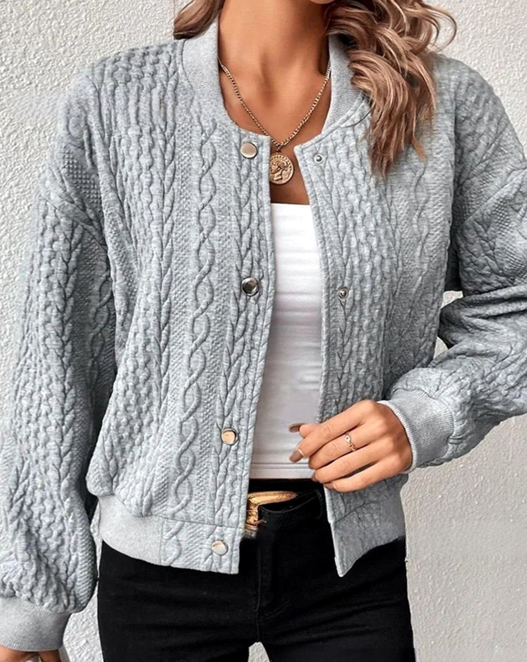 Women's Oversized Knit Cardigan Button-Front Cable-Texture Jumper