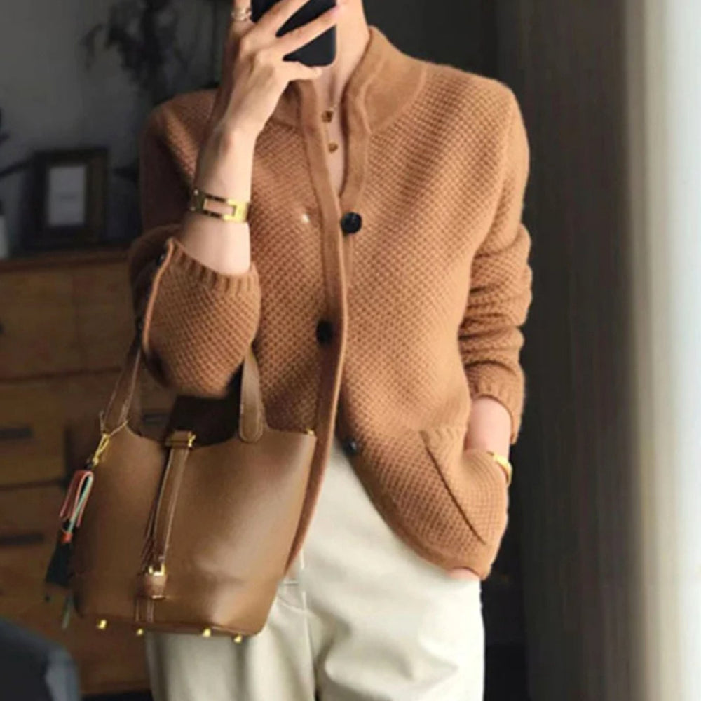 Women's Oversized Knit Cardigan Button-Front V-Neck