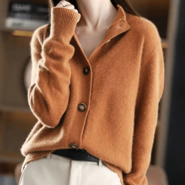 Women's Oversized Knit Cardigan Button-Up Collared Jumper