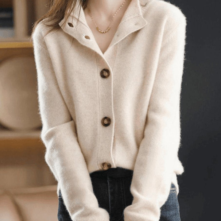 Women's Oversized Knit Cardigan Button-Up Collared Jumper
