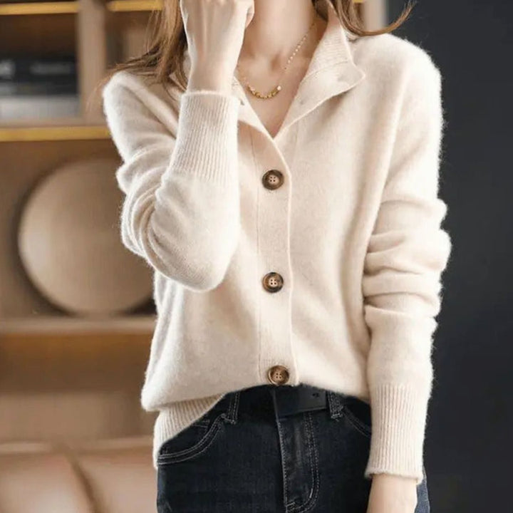 Women's Oversized Knit Cardigan Button-Up Collared Jumper