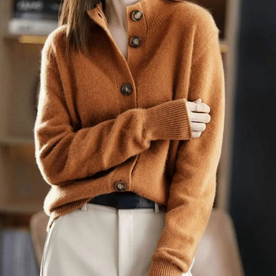 Women's Oversized Knit Cardigan Button-Up Collared Jumper