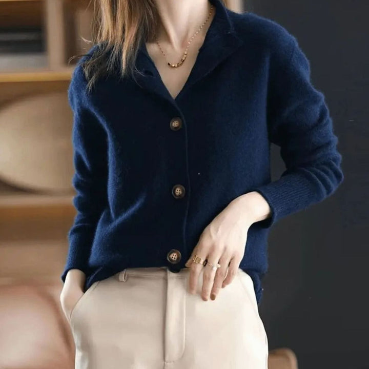 Women's Oversized Knit Cardigan Button-Up Collared Jumper
