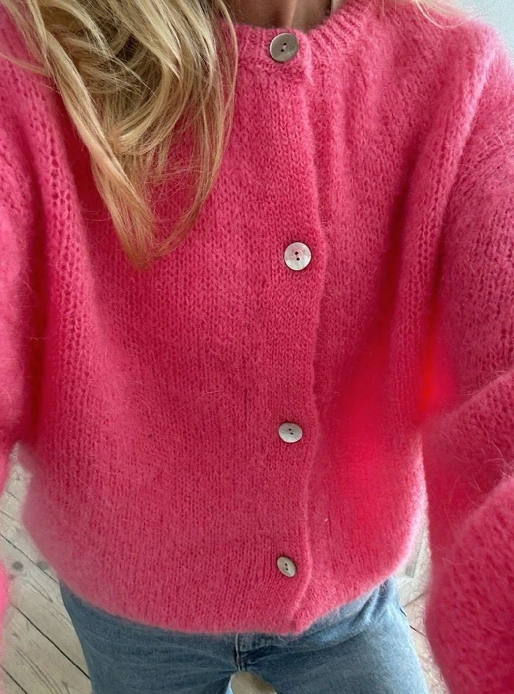 Women's Oversized Knit Cardigan Button-Up Fluffy Jumper