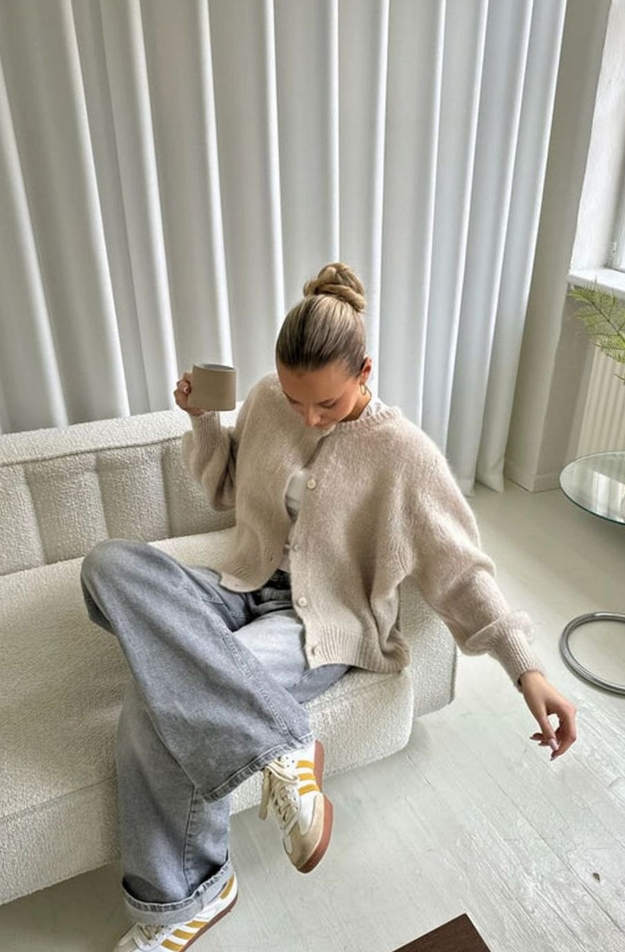 Women's Oversized Knit Cardigan Button-Up Fluffy Jumper