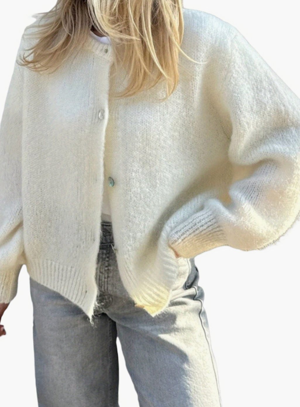 Women's Oversized Knit Cardigan Button-Up Fluffy Jumper