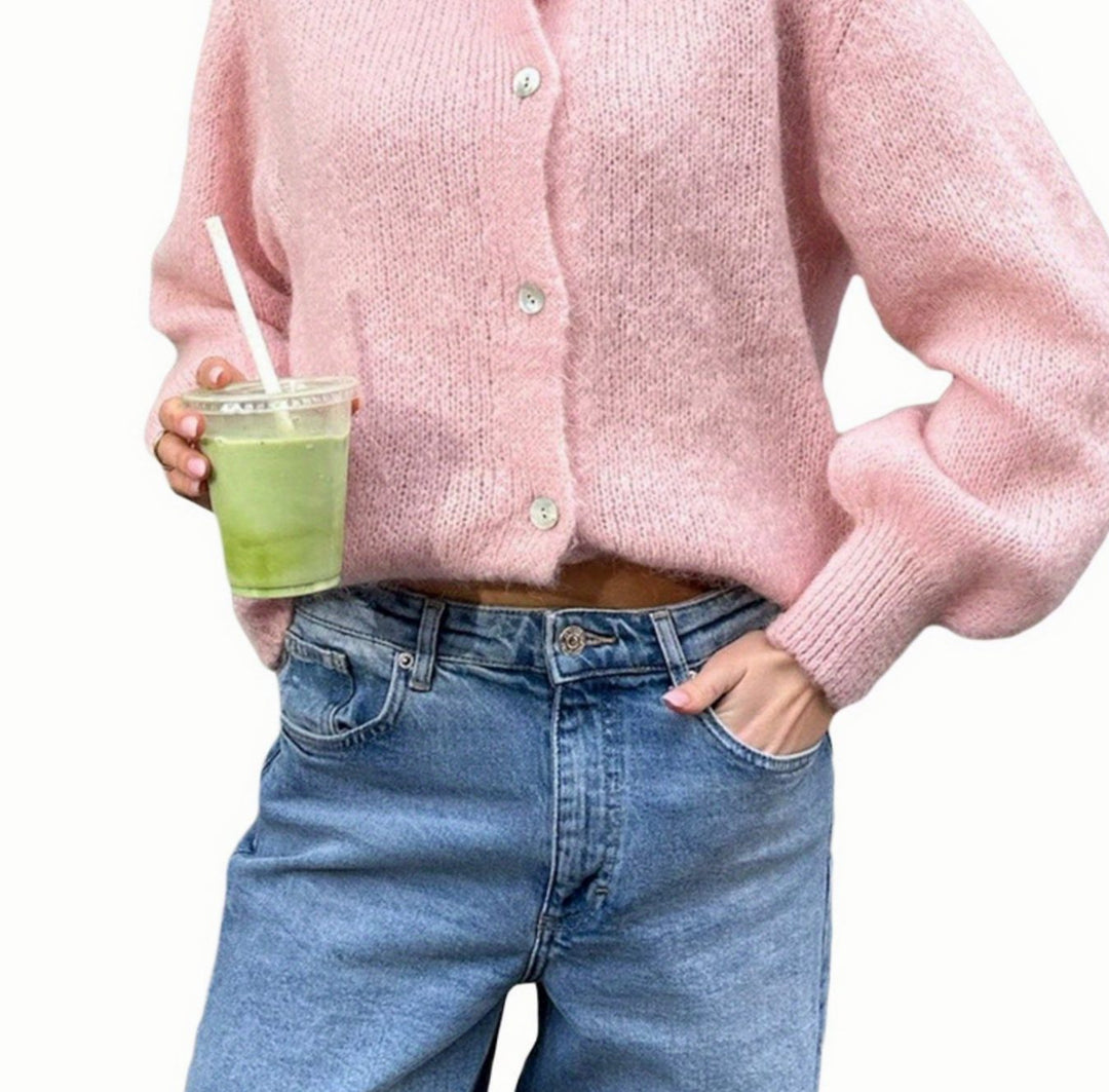 Women's Oversized Knit Cardigan Button-Up Fluffy Jumper
