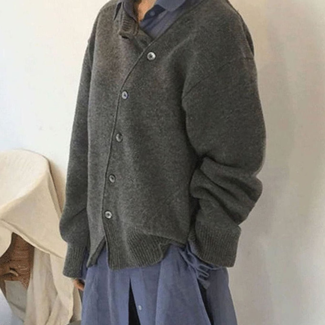 Women's Oversized Knit Cardigan Button-Up Layered Casual Jumper