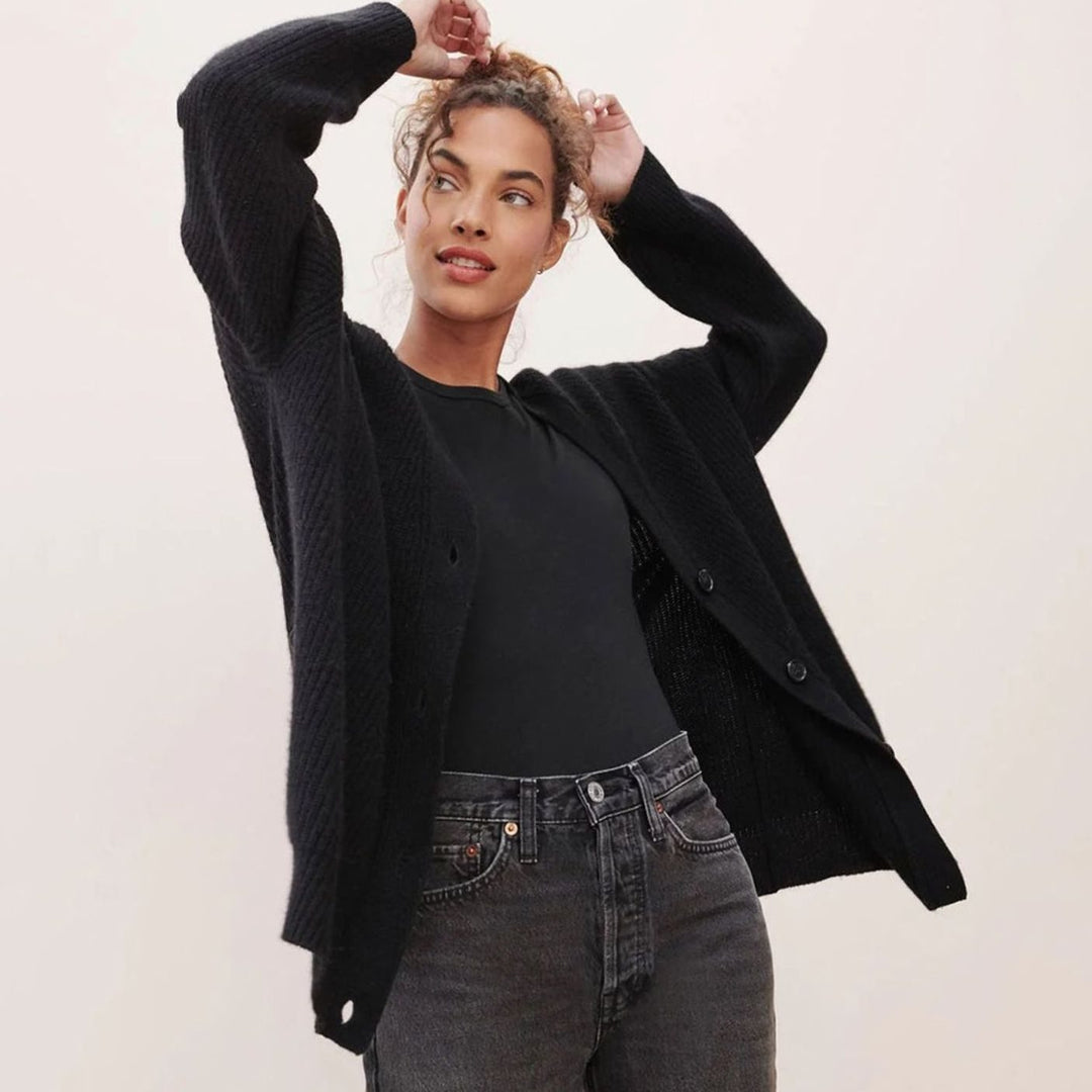Women's Oversized Knit Cardigan Button-Up Relaxed Fit Jumper