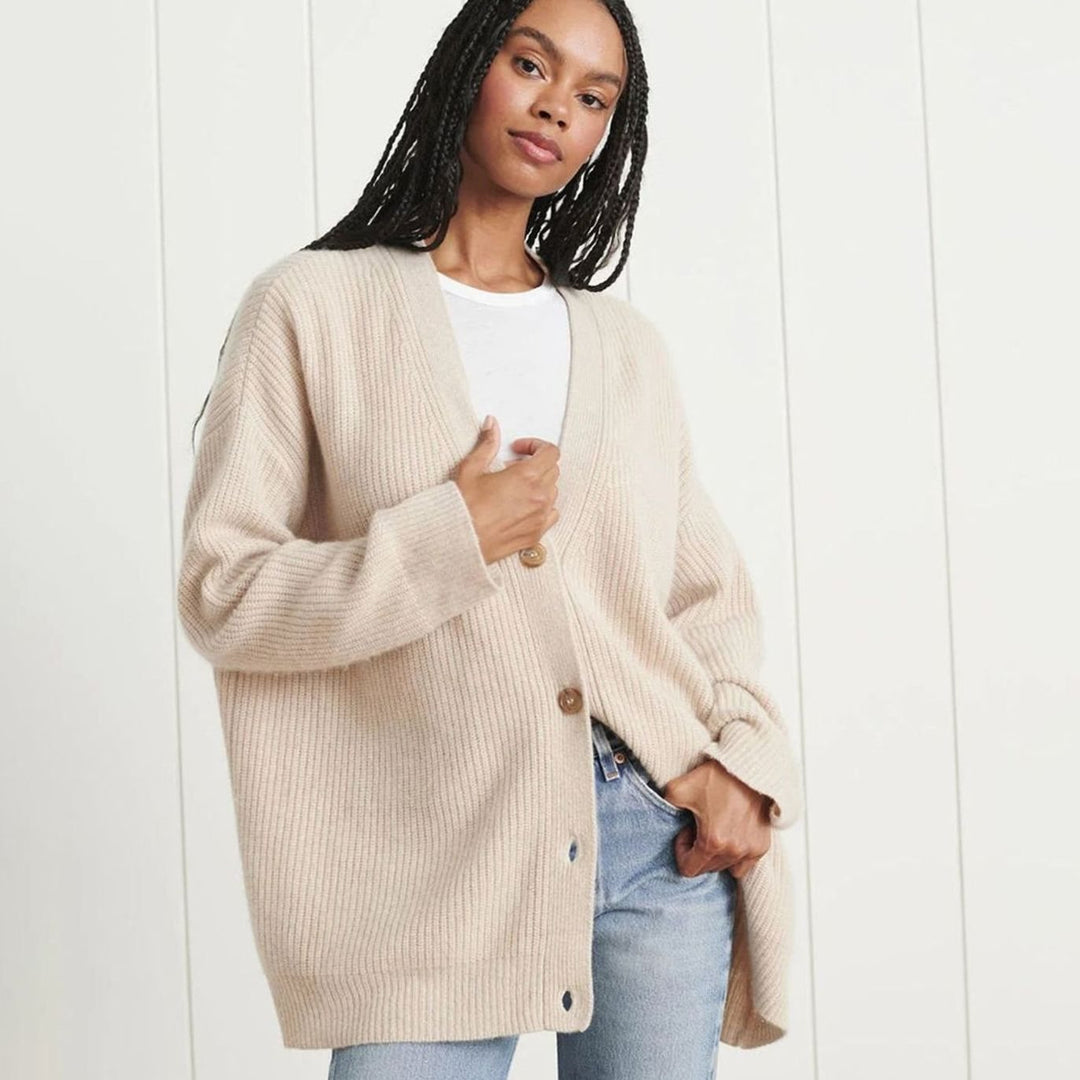 Women's Oversized Knit Cardigan Button-Up Relaxed Fit Jumper