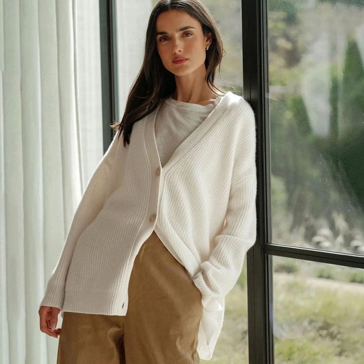 Women's Oversized Knit Cardigan Button-Up Relaxed Fit Jumper