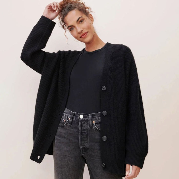 Women's Oversized Knit Cardigan Button-Up Relaxed Fit Jumper