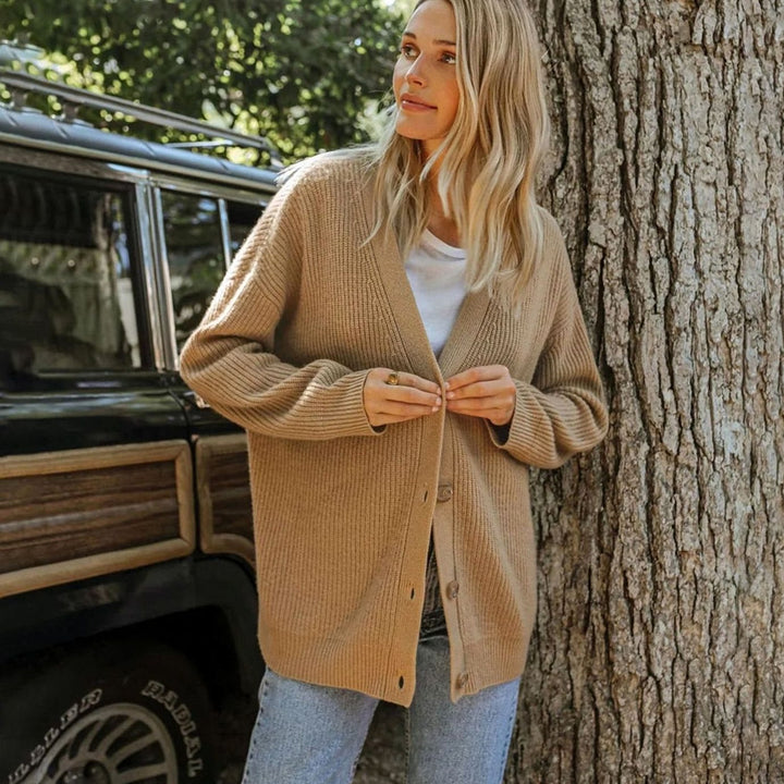 Women's Oversized Knit Cardigan Button-Up Relaxed Fit Jumper