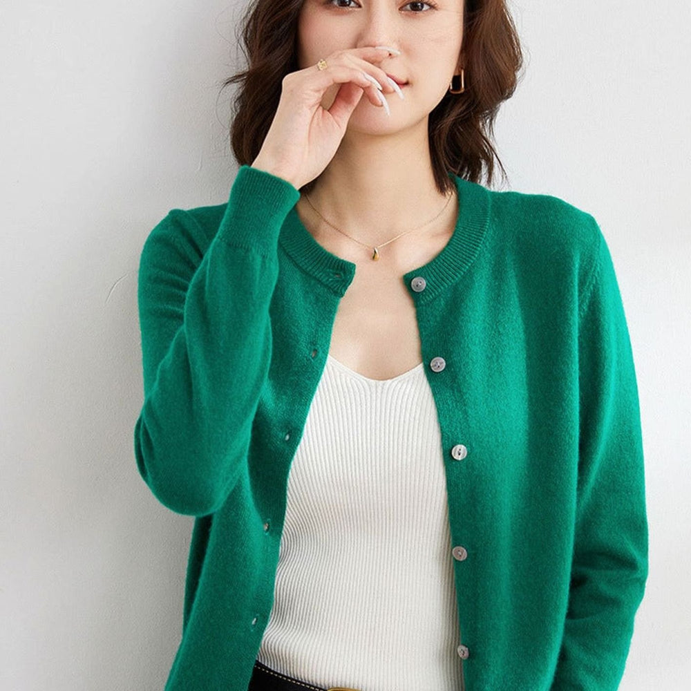 Women's Oversized Knit Cardigan Button-Up Round-Neck Jumper