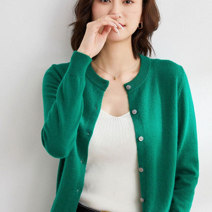 Women's Oversized Knit Cardigan Button-Up Round-Neck Jumper