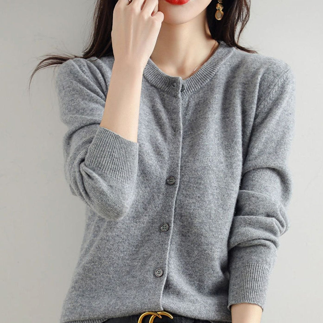 Women's Oversized Knit Cardigan Button-Up Round-Neck Jumper
