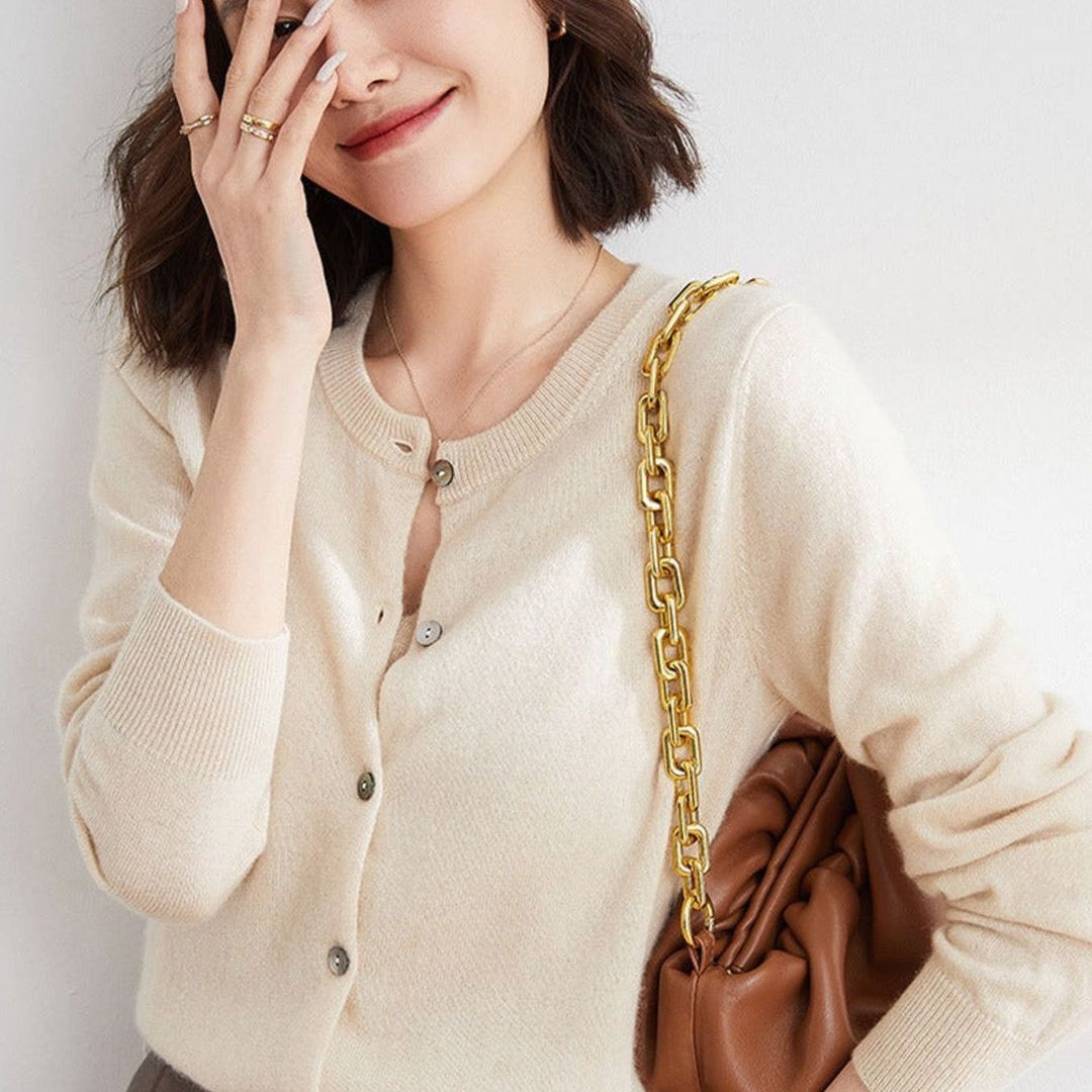 Women's Oversized Knit Cardigan Button-Up Round-Neck Jumper