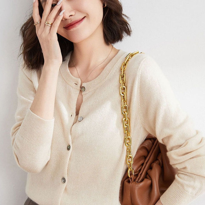Women's Oversized Knit Cardigan Button-Up Round-Neck Jumper