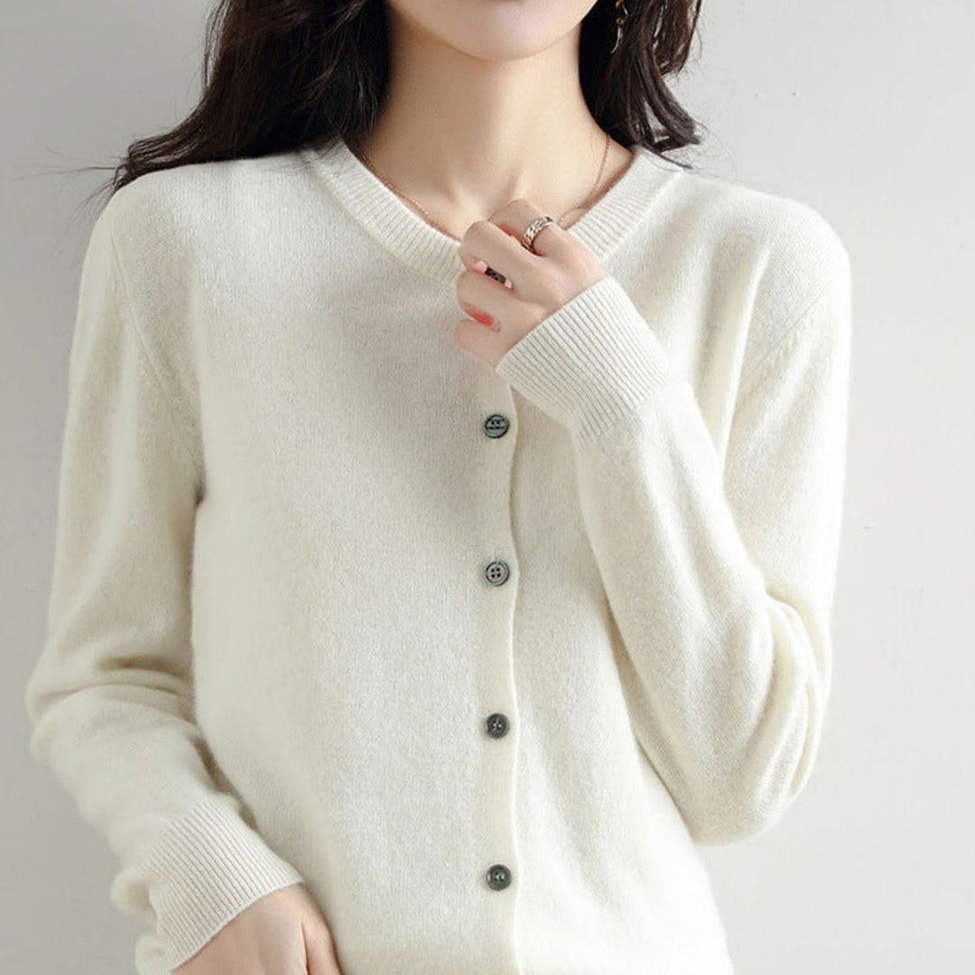 Women's Oversized Knit Cardigan Button-Up Round-Neck Jumper