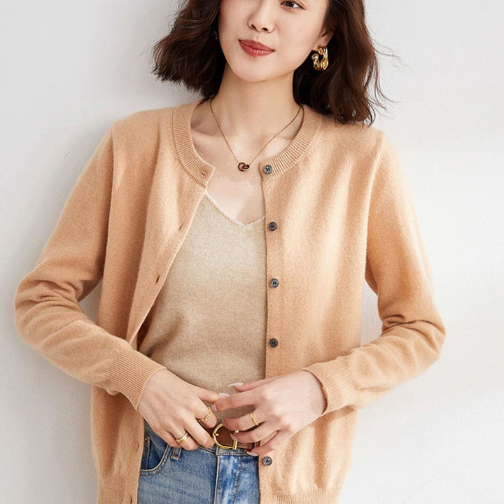 Women's Oversized Knit Cardigan Button-Up Round-Neck Jumper