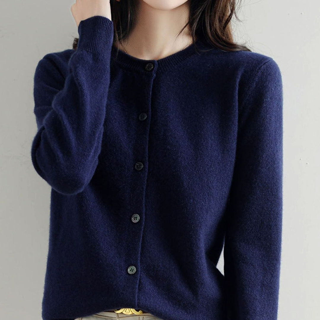 Women's Oversized Knit Cardigan Button-Up Round-Neck Jumper