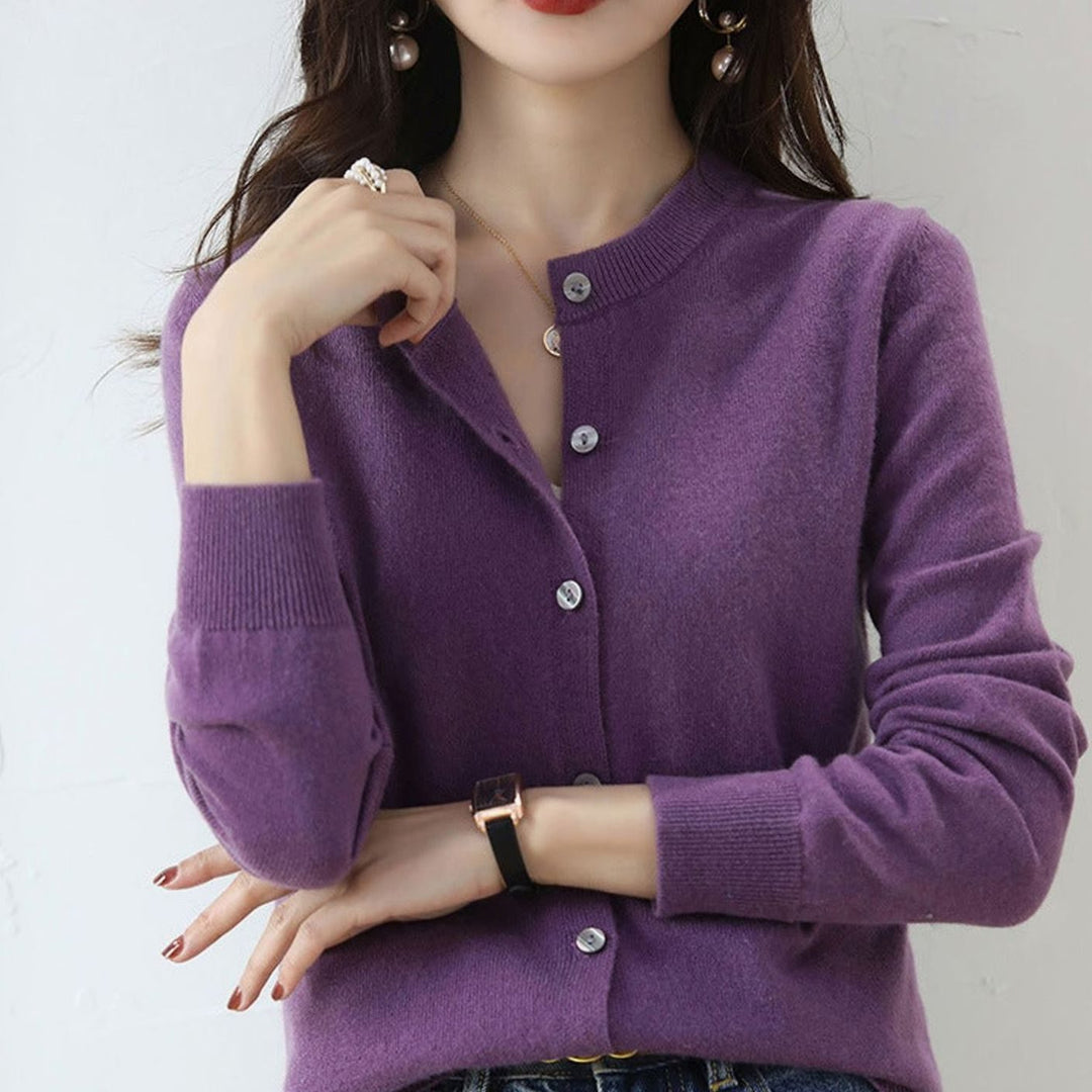 Women's Oversized Knit Cardigan Button-Up Round-Neck Jumper