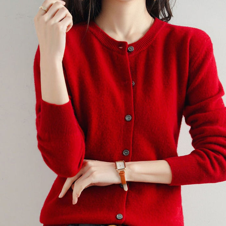 Women's Oversized Knit Cardigan Button-Up Round-Neck Jumper