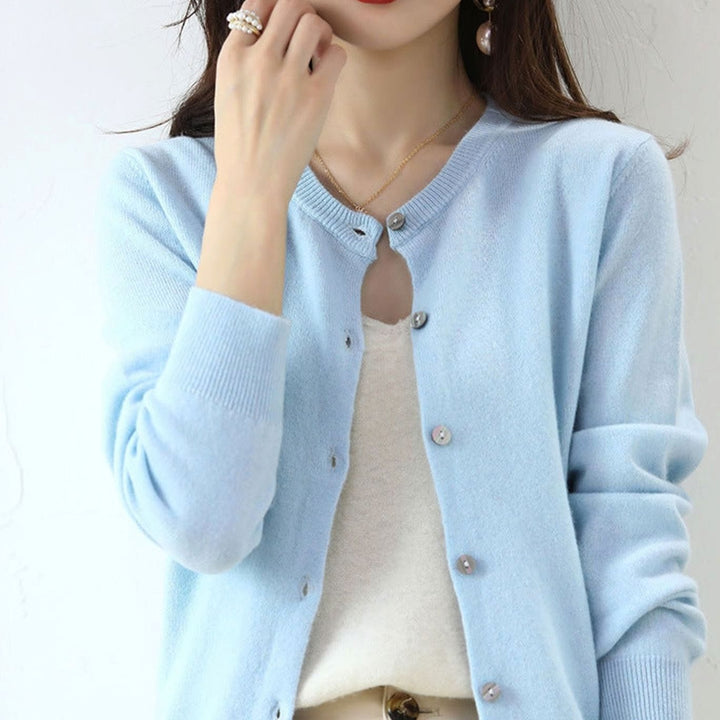 Women's Oversized Knit Cardigan Button-Up Round-Neck Jumper