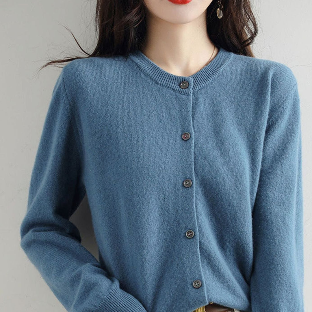 Women's Oversized Knit Cardigan Button-Up Round-Neck Jumper