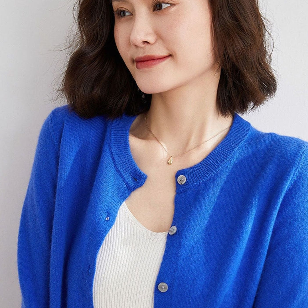 Women's Oversized Knit Cardigan Button-Up Round-Neck Jumper