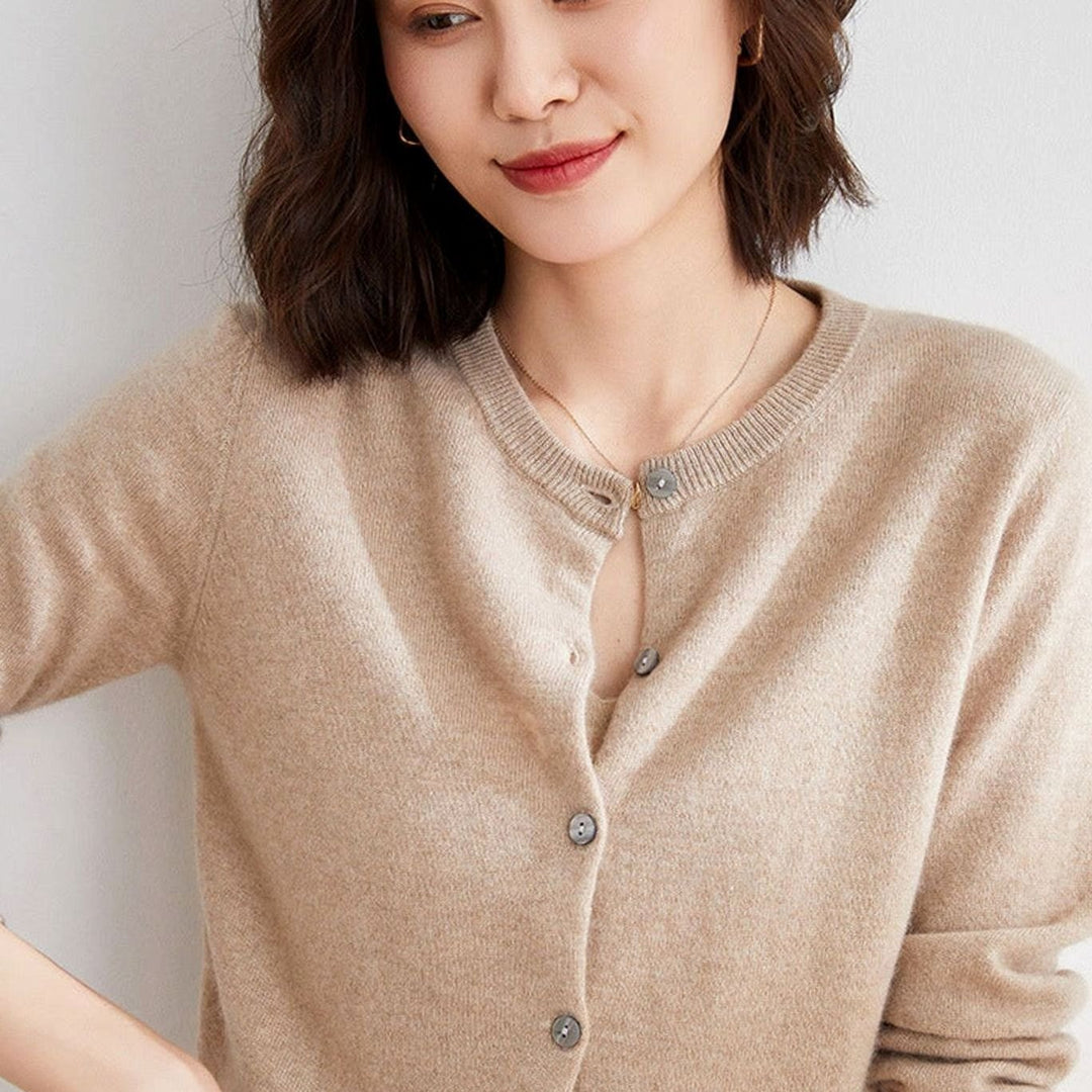 Women's Oversized Knit Cardigan Button-Up Round-Neck Jumper