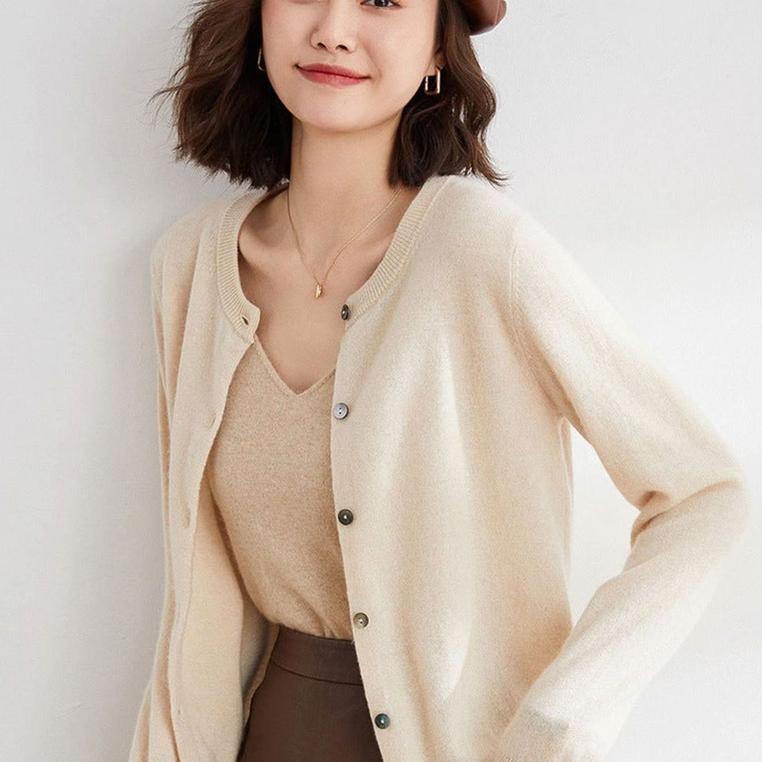 Women's Oversized Knit Cardigan Button-Up Round-Neck Jumper