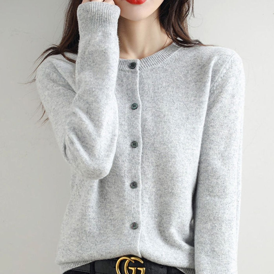 Women's Oversized Knit Cardigan Button-Up Round-Neck Jumper