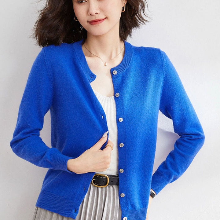Women's Oversized Knit Cardigan Button-Up Round-Neck Jumper