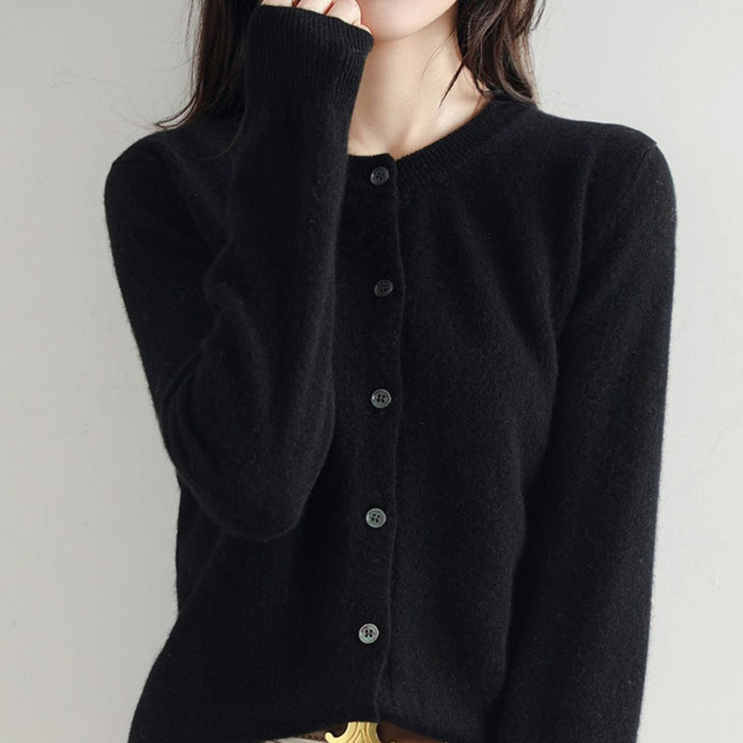 Women's Oversized Knit Cardigan Button-Up Round-Neck Jumper