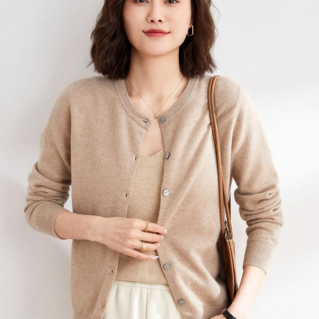 Women's Oversized Knit Cardigan Button-Up Round-Neck Jumper