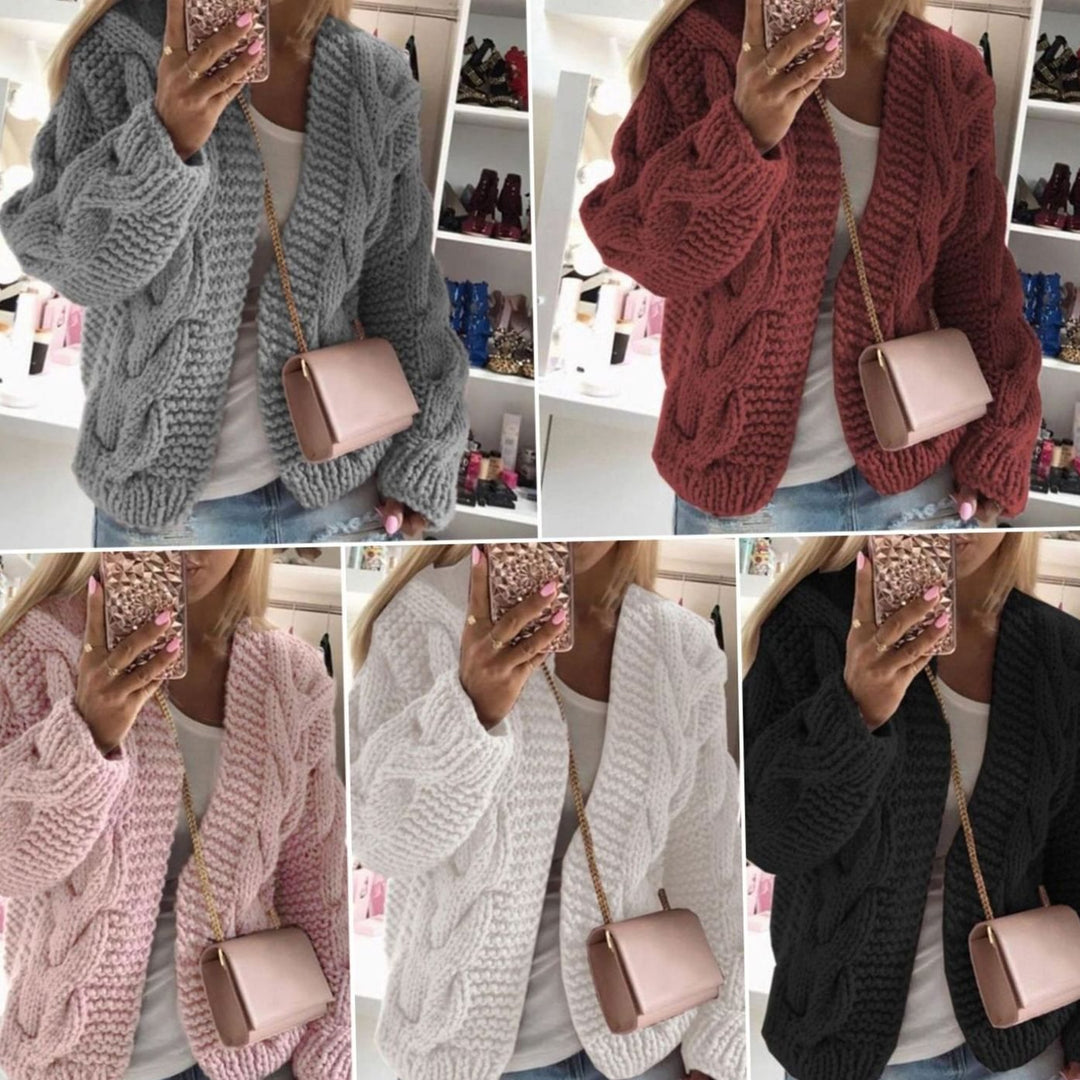 Women's Oversized Knit Cardigan Cable-Knit Open-Front Chunky Jumper