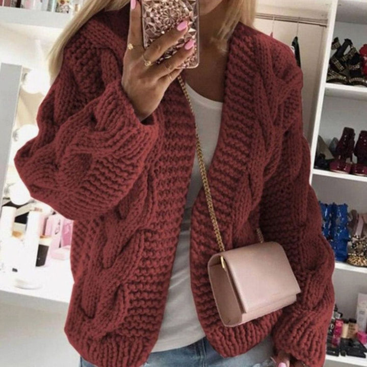 Women's Oversized Knit Cardigan Cable-Knit Open-Front Chunky Jumper