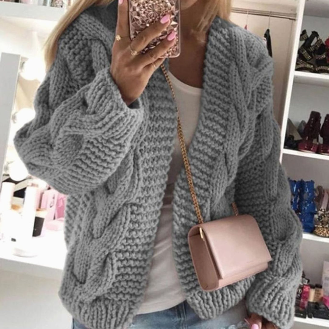 Women's Oversized Knit Cardigan Cable-Knit Open-Front Chunky Jumper