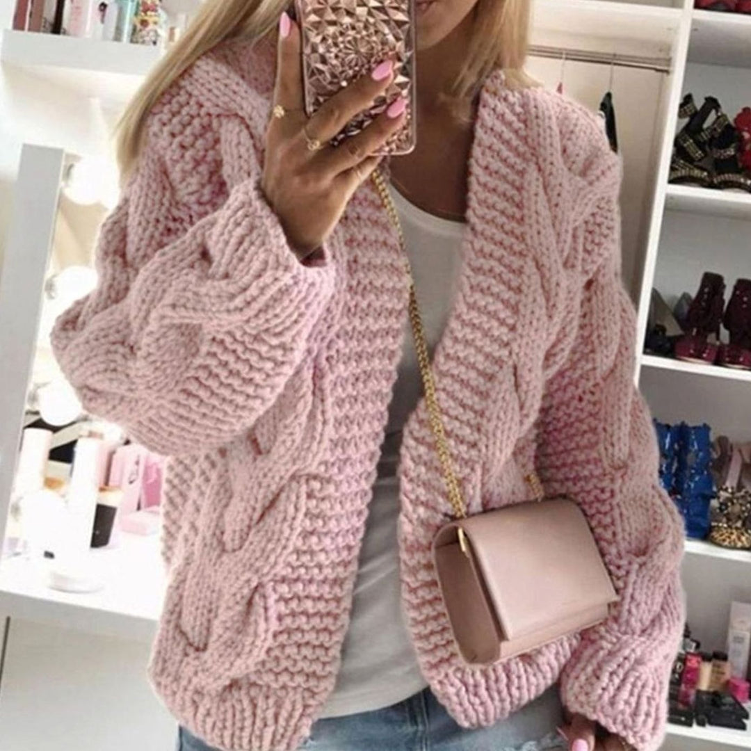 Women's Oversized Knit Cardigan Cable-Knit Open-Front Chunky Jumper
