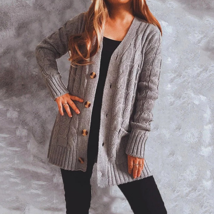 Women's Oversized Knit Cardigan Cable-Pattern Button-Front Longline