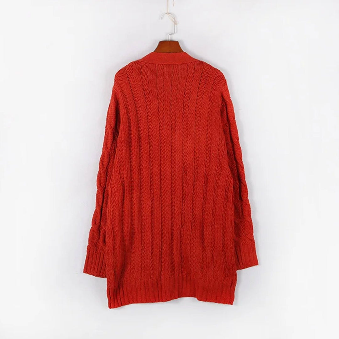 Women's Oversized Knit Cardigan Cable-Pattern Button-Front Longline