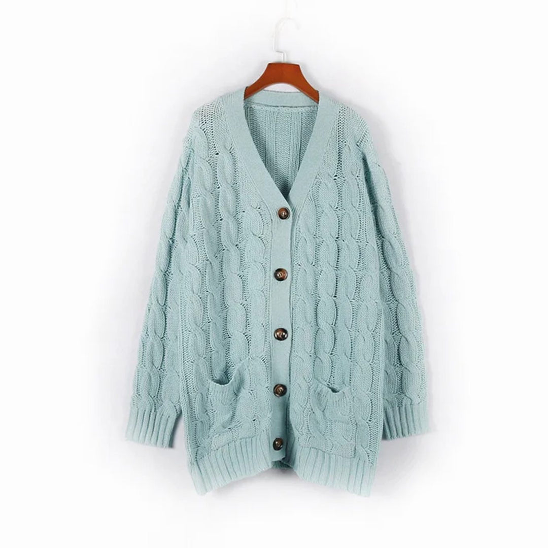Women's Oversized Knit Cardigan Cable-Pattern Button-Front Longline